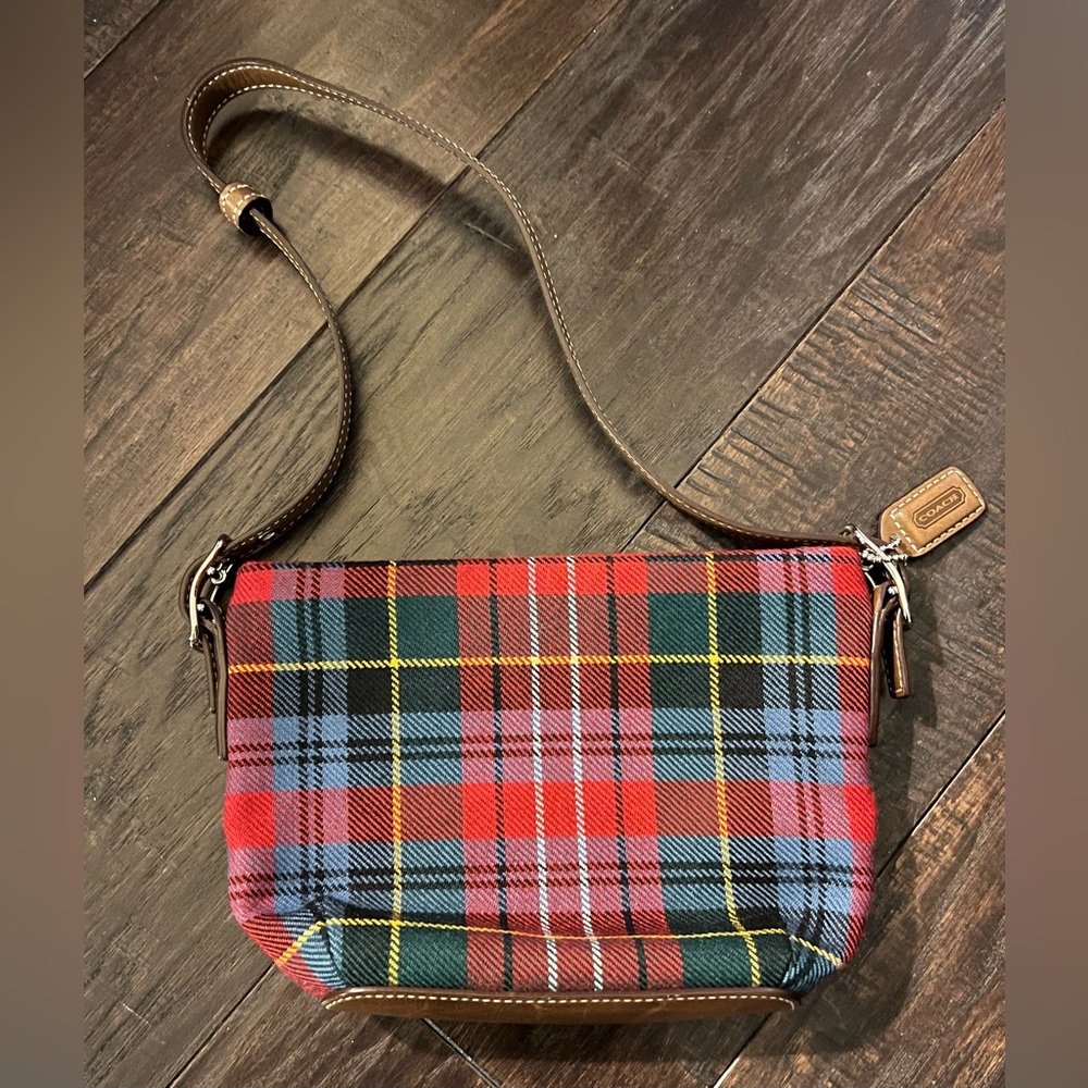 Vintage COACH Tartan Plaid Wool & Leather Demi Bag Y2K #8935 LIKE NEW